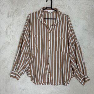 Böhme Womens Striped Button Down Shirt Tan White Oversized Small Minimalist